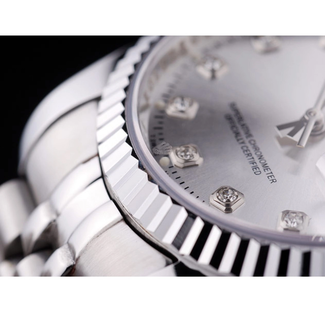 Aaa fake watches Diamonds Bezel Rolex Dial Silver Datejust 7455 Ribbed 0517